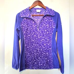 Columbia‎ Womens 1/4 Zip Pullover Fleece Sweater Size Medium Blue Leopard Print